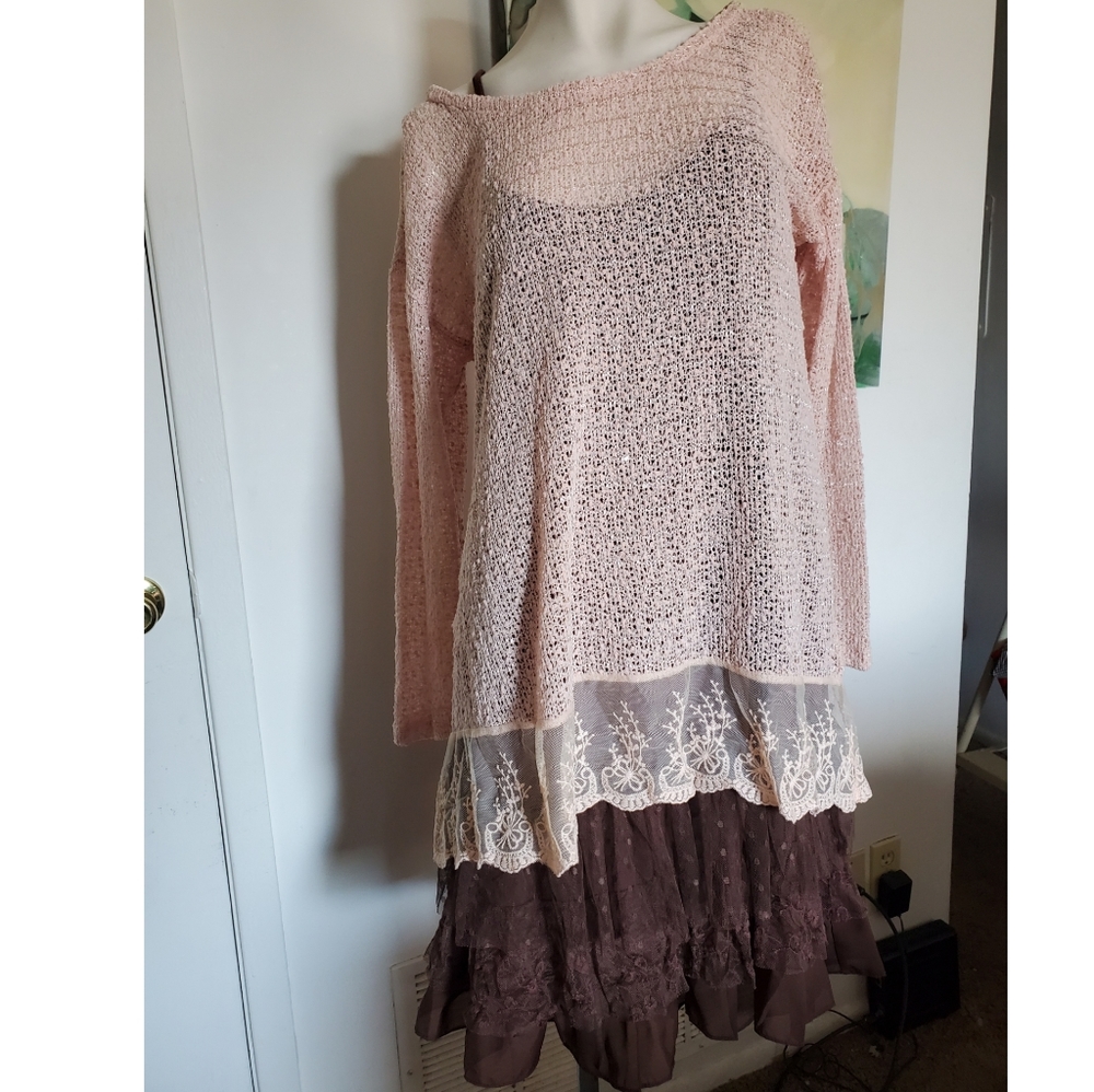 NWT A'reve Brown and Peach Sweater with slip dress